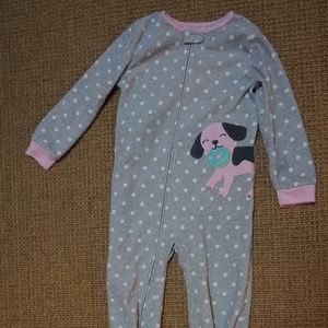 Girls Size 5T Carter's Grey/Pink/White Polka Dot 1-piece Flannel PJs